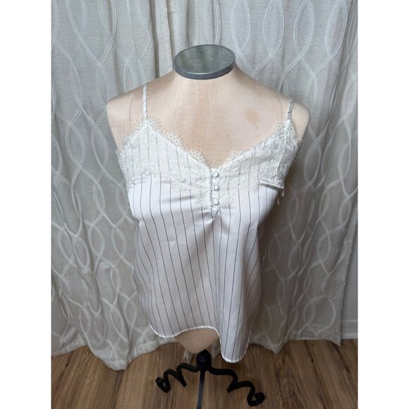 Abercrombie & Fitch Womens Striped Lace Trim Tank Top S White Navy Coquette Y2K - Picture 9 of 14